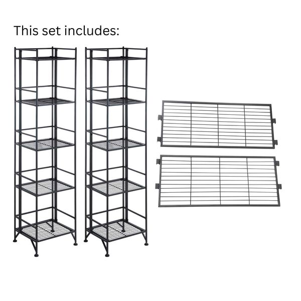 Xtra Storage Black Five-Tier Folding Metal Shelves with Set of Two Extension Shelves, image 5
