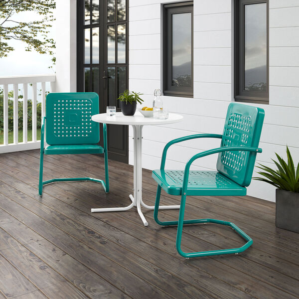 Bates Turquoise Gloss and White Satin Outdoor Bistro Set, Three-Piece, image 1