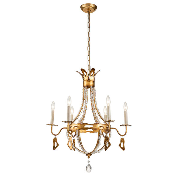 Monteleone Antique Gold Six-Light Chandelier with Crystal Beading, image 1