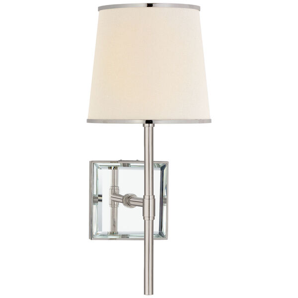 Bradford Medium Sconce in Polished Nickel and Mirror with Cream Linen Shade with Polished Nickel by kate spade new york, image 1
