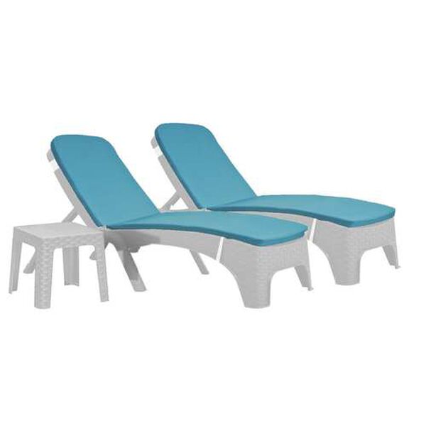 Roma White Teal Three-Piece Outdoor Chaise Lounger Set with Cushion, image 1