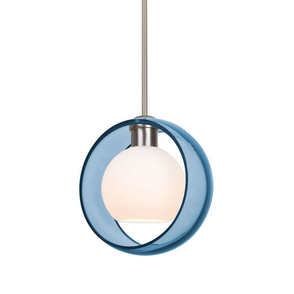 Mana Satin Nickel One-Light LED Pendant With Transparent Blue and Opal Glass, image 1