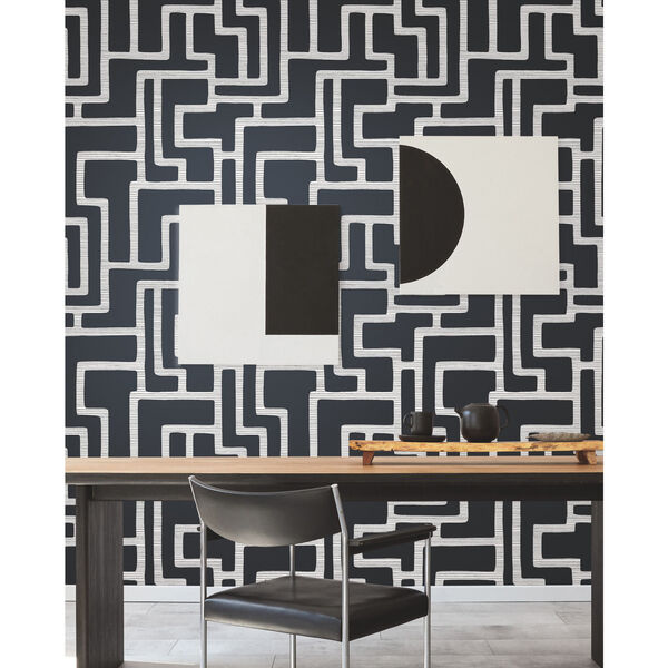 Black and White 20.5 In. x 33 Ft. Graphic Polyomino Wallpaper, image 1