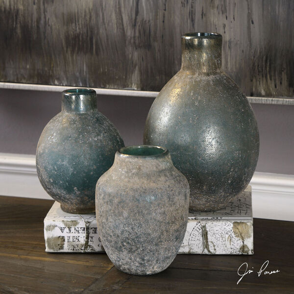 Mercede Weathered Blue-Green Vases, Set of Three, image 2