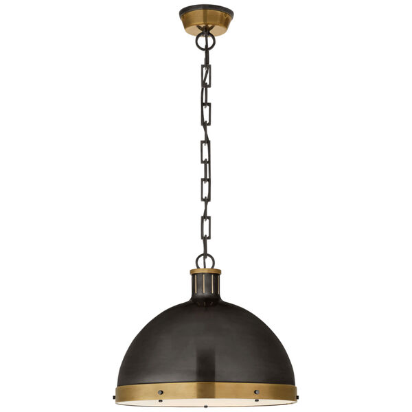 Hicks Extra Large Pendant in Bronze and Hand-Rubbed Antique Brass with Acrylic Diffuser by Thomas O'Brien, image 1