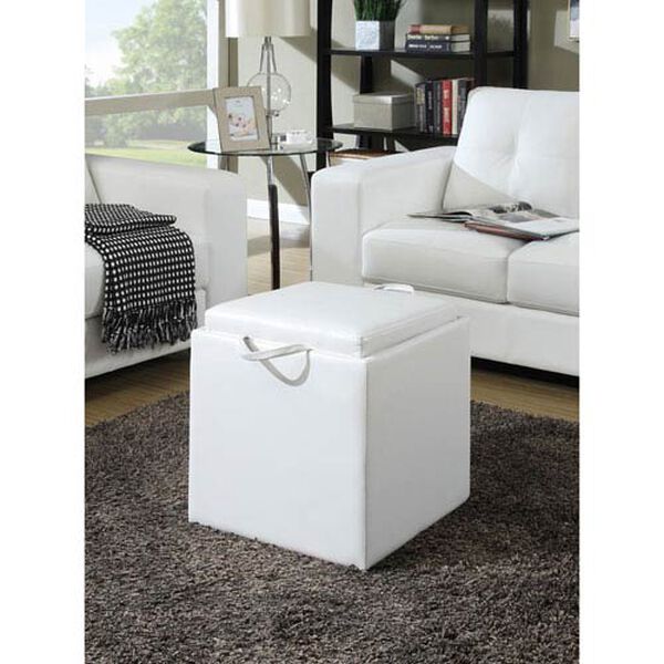 Designs4Comfort Park Avenue Ivory Faux Leather Single Ottoman with Stool and Reversible Tray, image 5