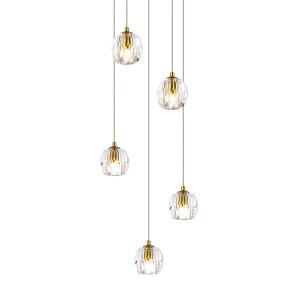 Eren Gold 12-Inch Five-Light Pendant with Royal Cut Clear Crystal, image 3