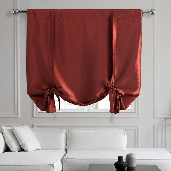 Vintage Textured Faux Dupioni Silk Tie-Up Window Shade Single Panel, image 1