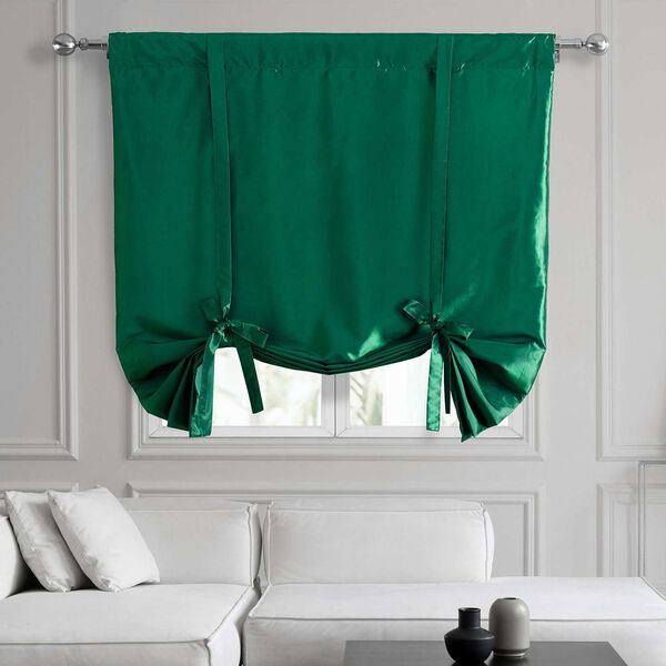 Emerald Green Faux Silk Taffeta Tie-Up Window Shade Single Panel, image 1