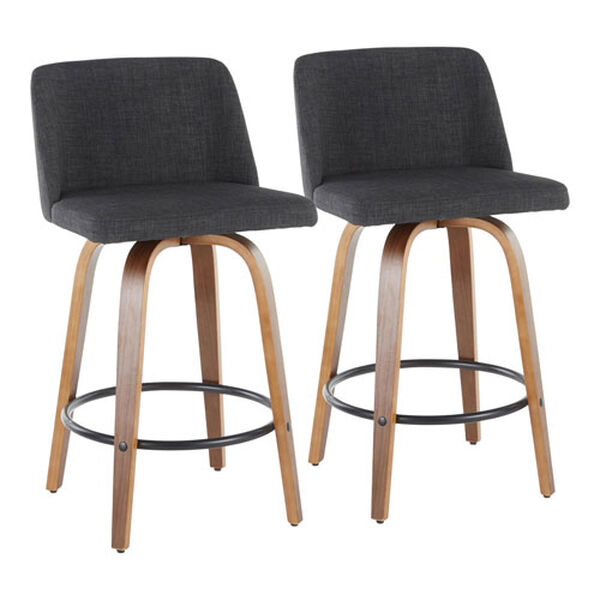 Toriano Walnut, Charcoal and Black Counter Stool with Round Footrest, Set of 2, image 2