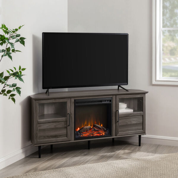 Owen Slate Gray Angled-Side Fireplace Corner TV Stand, image 4