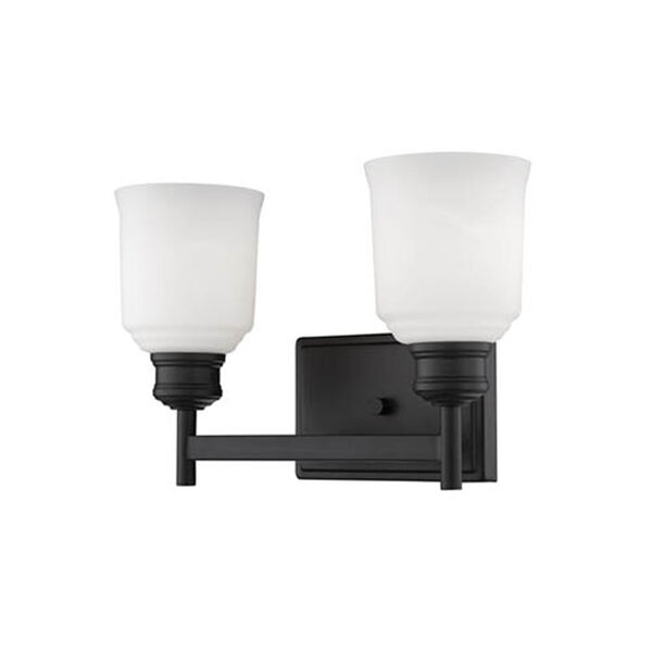 Burbank Matte Black Two-Light Vanity with Etched White Glass, image 1