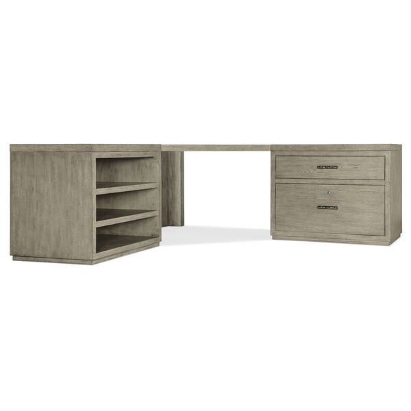 Linville Falls Smoked Gray Corner Desk with Lateral File and Open Desk Cabinet, image 1