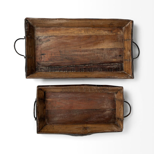 Durone Brown Wooden Live Edge Serving Tray, Set of 2, image 4
