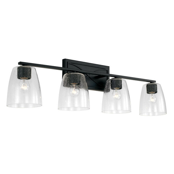 Sylvia Matte Black Four-Light Bath Vanity with Clear Seeded Glass Shades, image 1