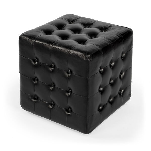 Accent Seating Leon Black Leather Ottoman, image 1
