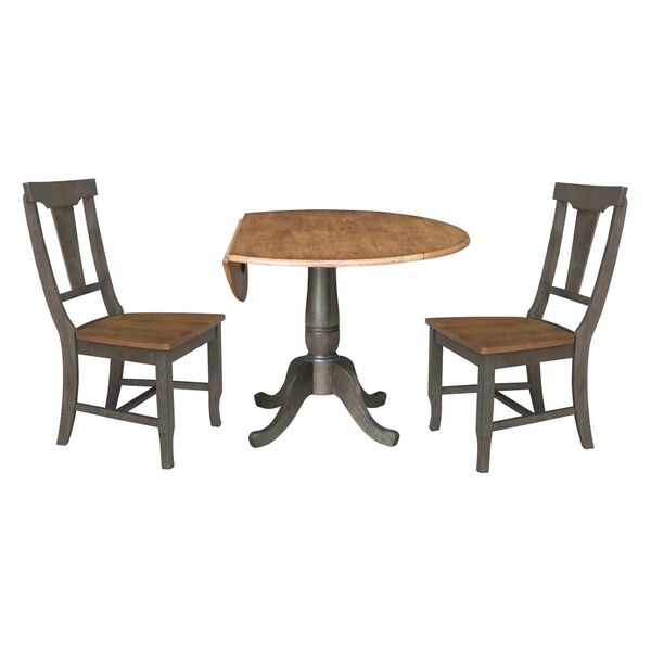 Hickory Washed Coal Dual Drop Dining Table with Two Panel Back Chairs, image 4