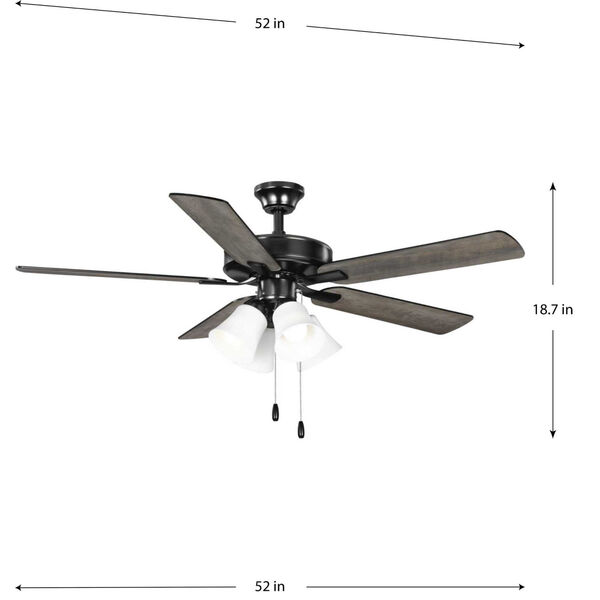 AirPro E-Star Matte Black Four-Light LED 52-Inch Ceiling Fan with Etched White Glass Light Kit, image 5