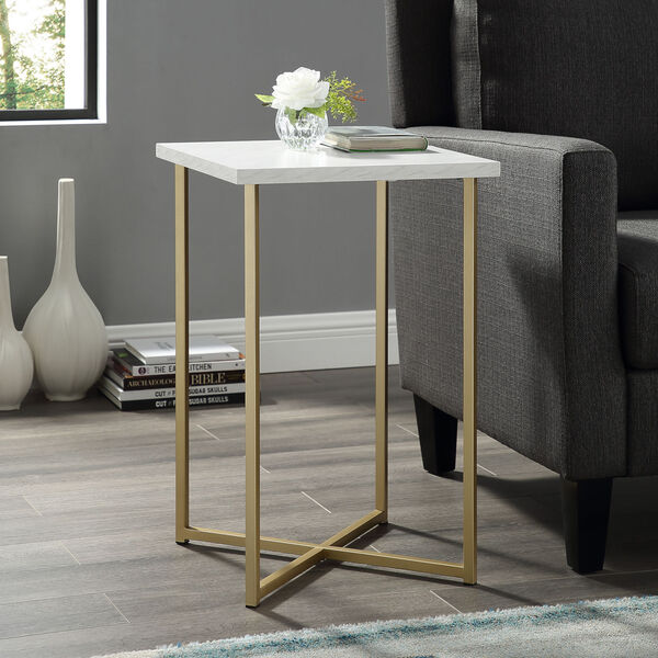 Gold Legs Square Side Table with White Marble Top, image 1