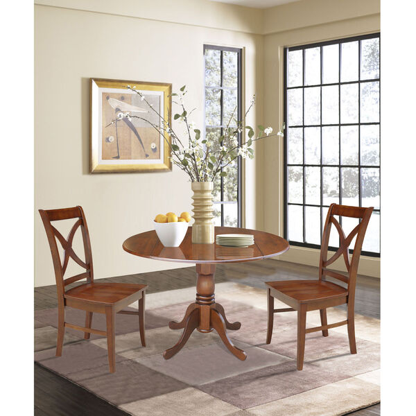 Espresso 42-Inch Dual Drop Leaf Table with Two Cross Back Dining Chair, Three-Piece, image 2