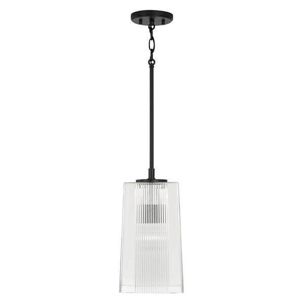 Lexi Matte Black One-Light Tapered Rectangular Pendant with Clear Fluted Glass, image 2