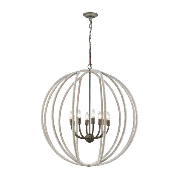 Lasso Grey Brown Rust and Rope Eight-Light Chandelier, image 1