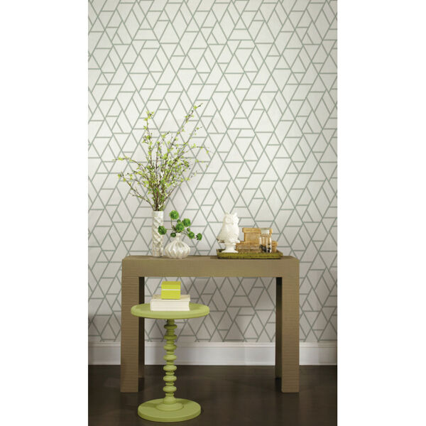 Grandmillennial White Green Pathways Pre Pasted Wallpaper, image 1