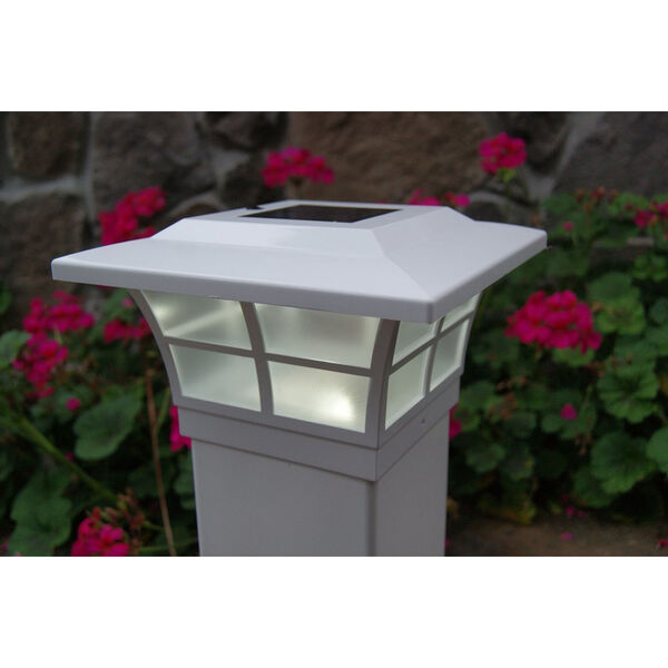White PVC Prestige 5X5 LED Solar Powered Post Cap, image 2