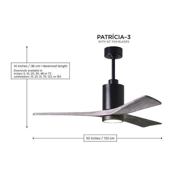 Patricia-3 Matte Black and Barnwood 52-Inch Three Blade LED Ceiling Fan, image 4