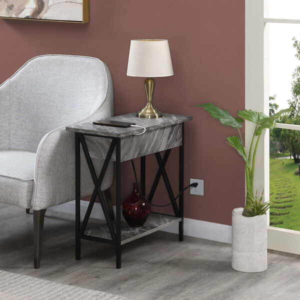 Tucson Flip Top End Table with Charging Station and Shelf, image 3