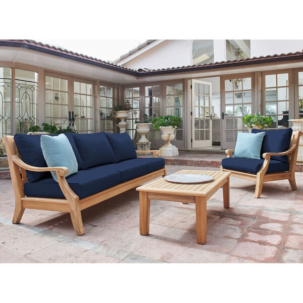 Sonoma Natural Teak Deep Seating Outdoor Sofa with Sunbrella Navy Blue Cushion, image 3