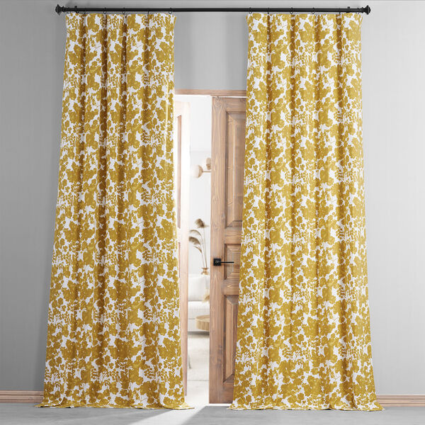 Fleur Gold Printed Cotton Blackout Single Panel Curtain, image 1