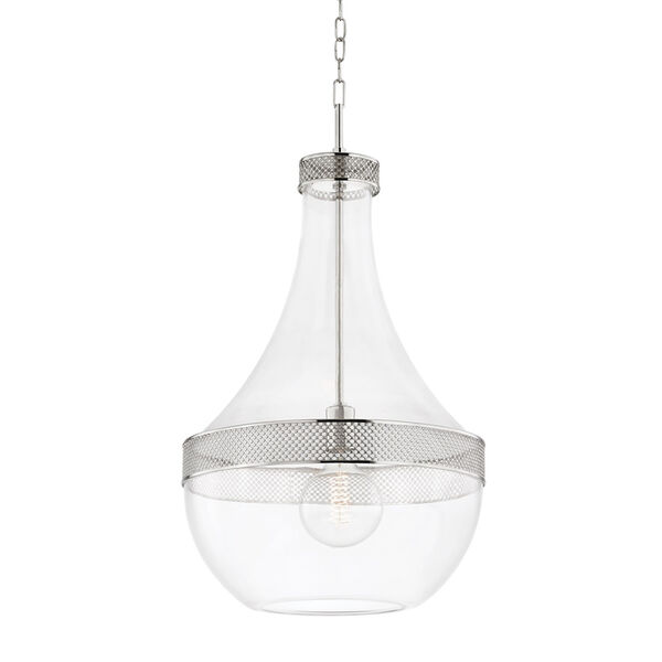 Hagen Polished Nickel One-Light Pendant with Clear Glass, image 1