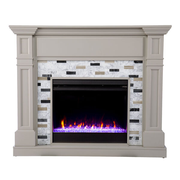Birkover Gray Color Changing Electric Fireplace with Marble Surround, image 2