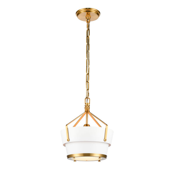 Marin Matte White and Satin Brass 11-Inch One-Light Pendant, image 1