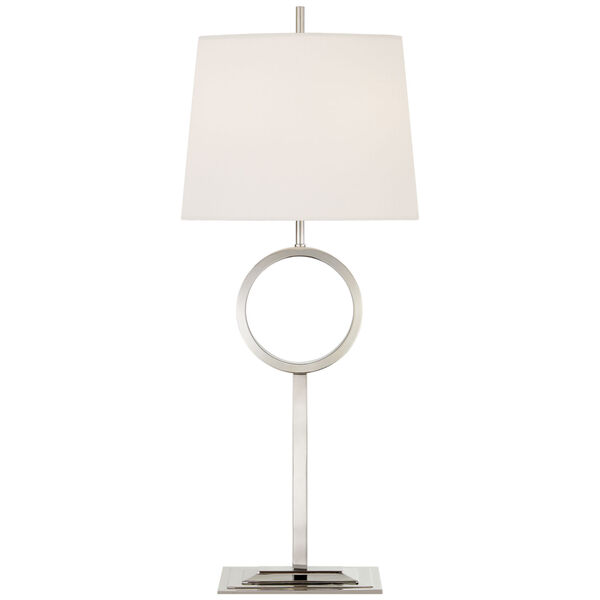 Simone Large Buffet Lamp in Polished Nickel with Linen Shade by Thomas O'Brien, image 1