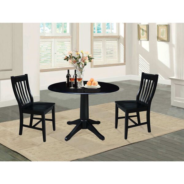 Black 42-Inch Round Top Pedestal Table with Chairs, 3-Piece, image 3