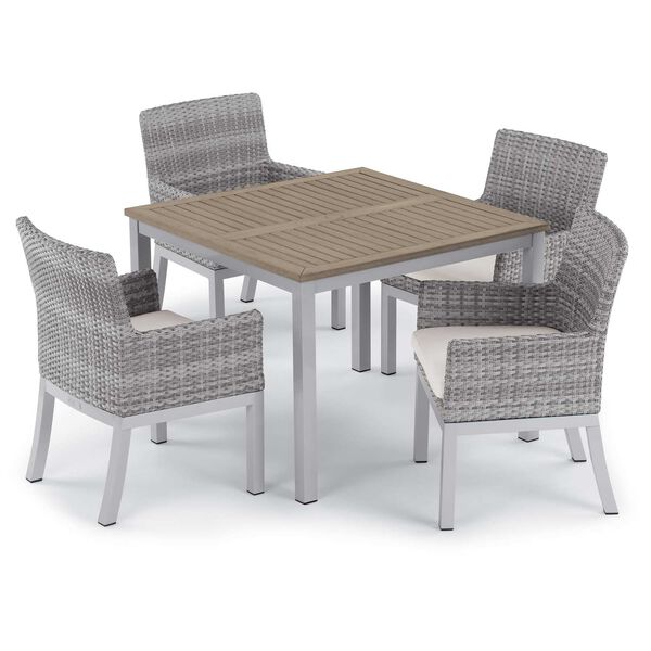 Travira and Argento Eggshell White Five-Piece Outdoor Dining Table and Armchair Set, image 1