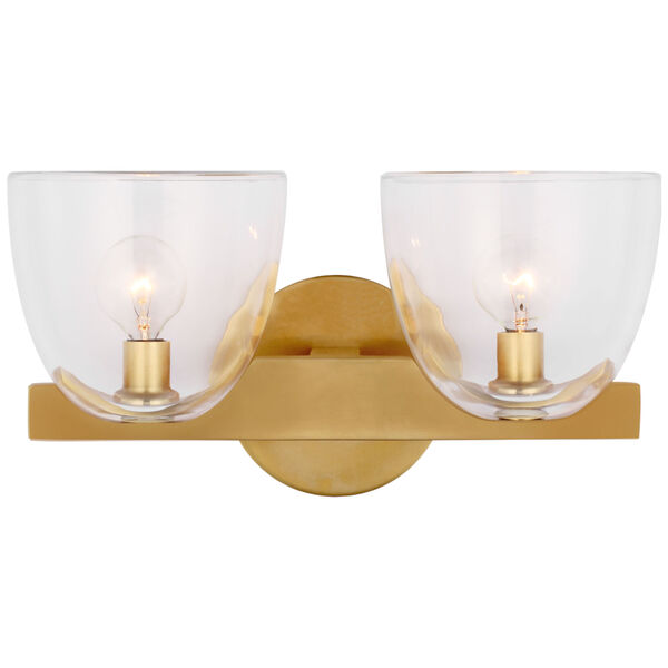 Carola Double Sconce in Hand-Rubbed Antique Brass with Clear Glass by AERIN, image 1