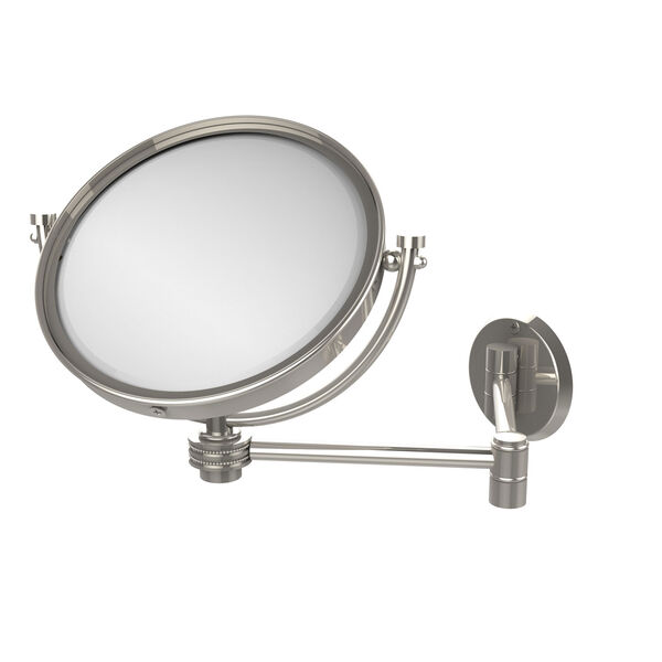 8 Inch Wall Mounted Extending Make-Up Mirror 2X Magnification with Dotted Accent, Polished Nickel, image 1