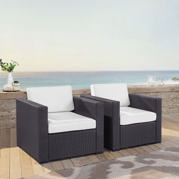 Biscayne 2 Person Outdoor Wicker Seating Set in White - Two Outdoor Wicker Chairs, image 4