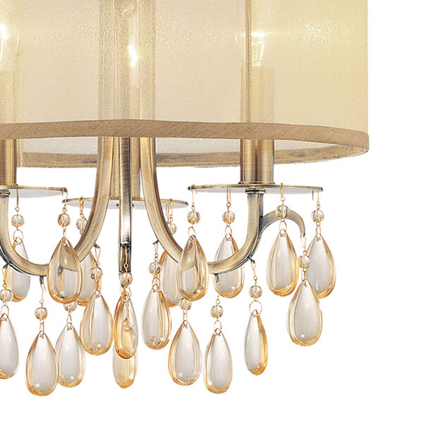 Hampton Antique Brass Three-Light Convertible Chandelier with Etruscan Smooth Oyster Crystal, image 6
