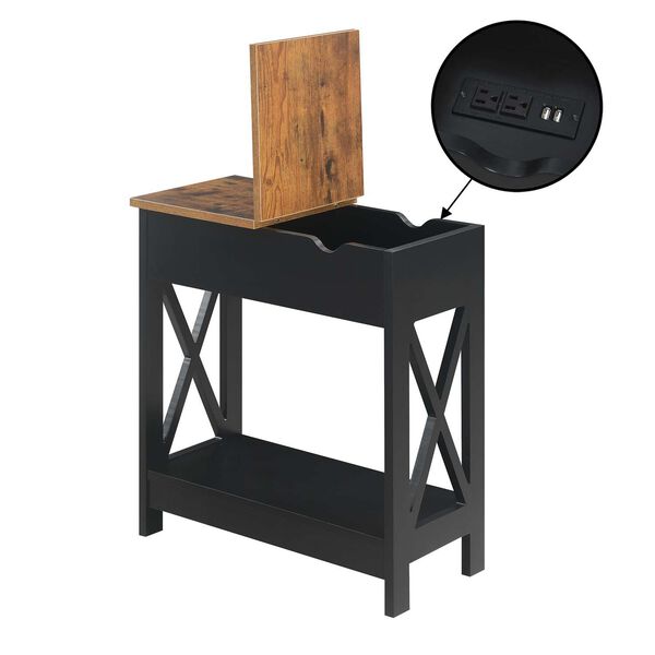 Oxford Barnwood Black Flip Top End Table with Charging Station and Shelf, image 6