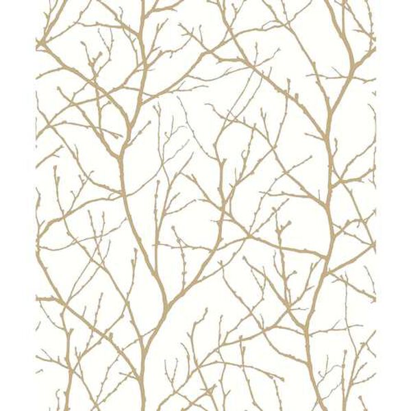 Trees Silhouette White and Gold Wallpaper, image 2