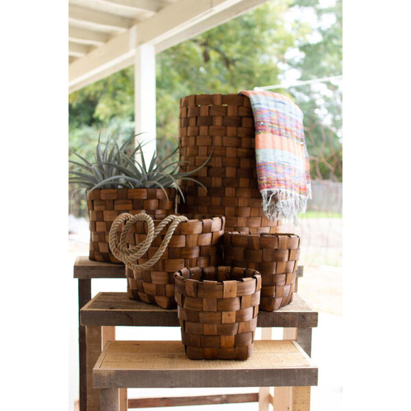 Beige Nesting Round Chipwood Basket, Set of Five, image 1