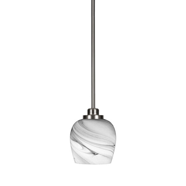 Odyssey Brushed Nickel Eight-Inch One-Light Mini Pendant with Onyx Swirl Glass Shade, image 1