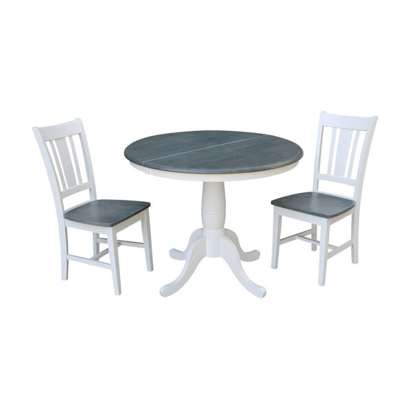 San Remo White and Heather Gray 36-Inch Round Extension Dining Table With Two Chairs, Three-Piece, image 1