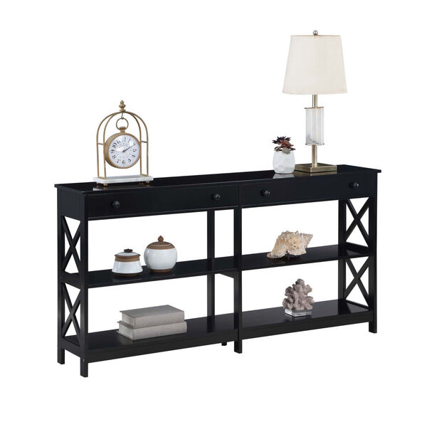 Oxford Black Two-Drawer Console Table with Shelves, image 3