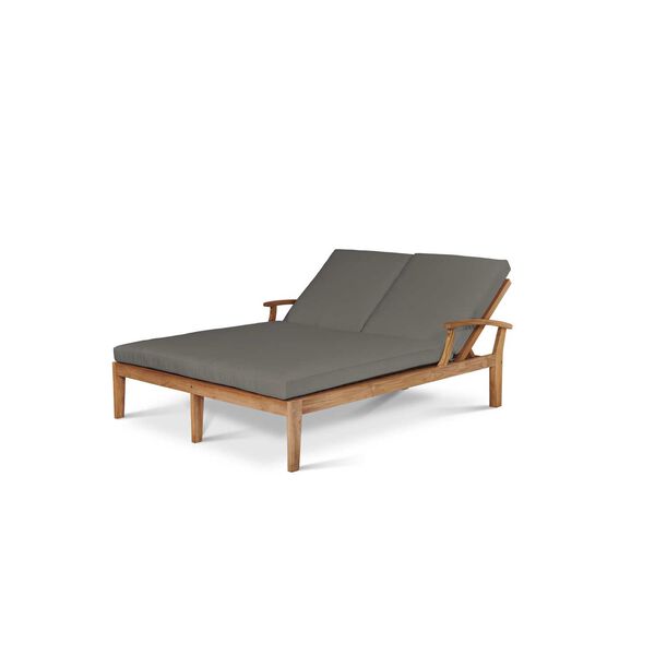 Delano Outdoor Natural Teak Double Reclining Sunlounger with Sunbrella Charcoal Cushion, image 1