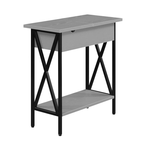 Tucson Gray Black Flip Top End Table with Charging Station and Shelf, image 1